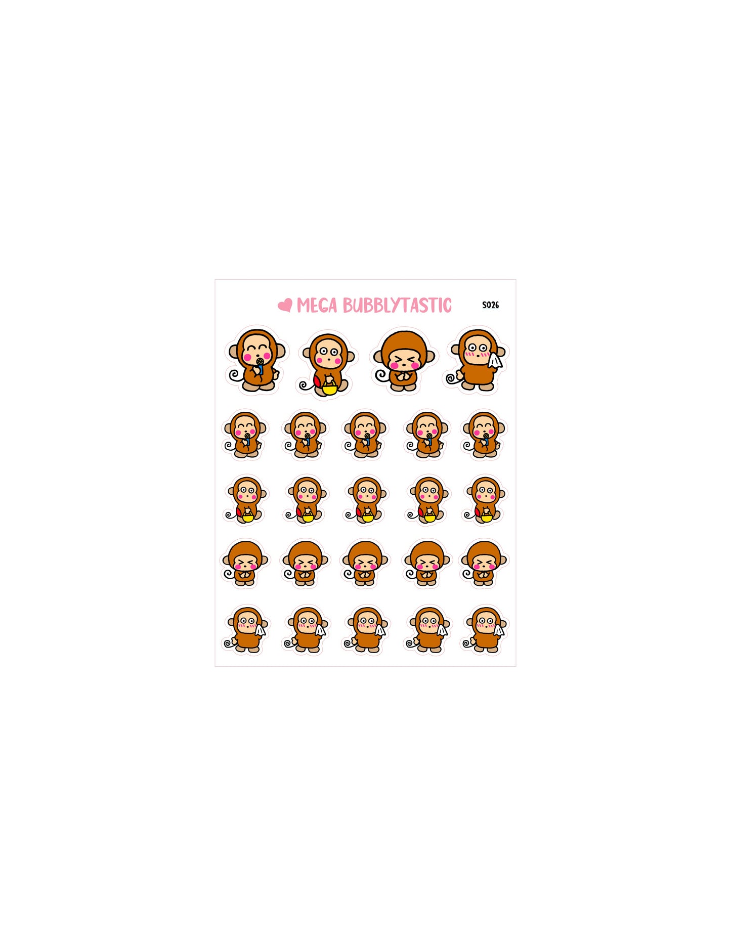 Cute Monkey Kiss Cut Sticker Sheet Ver 1