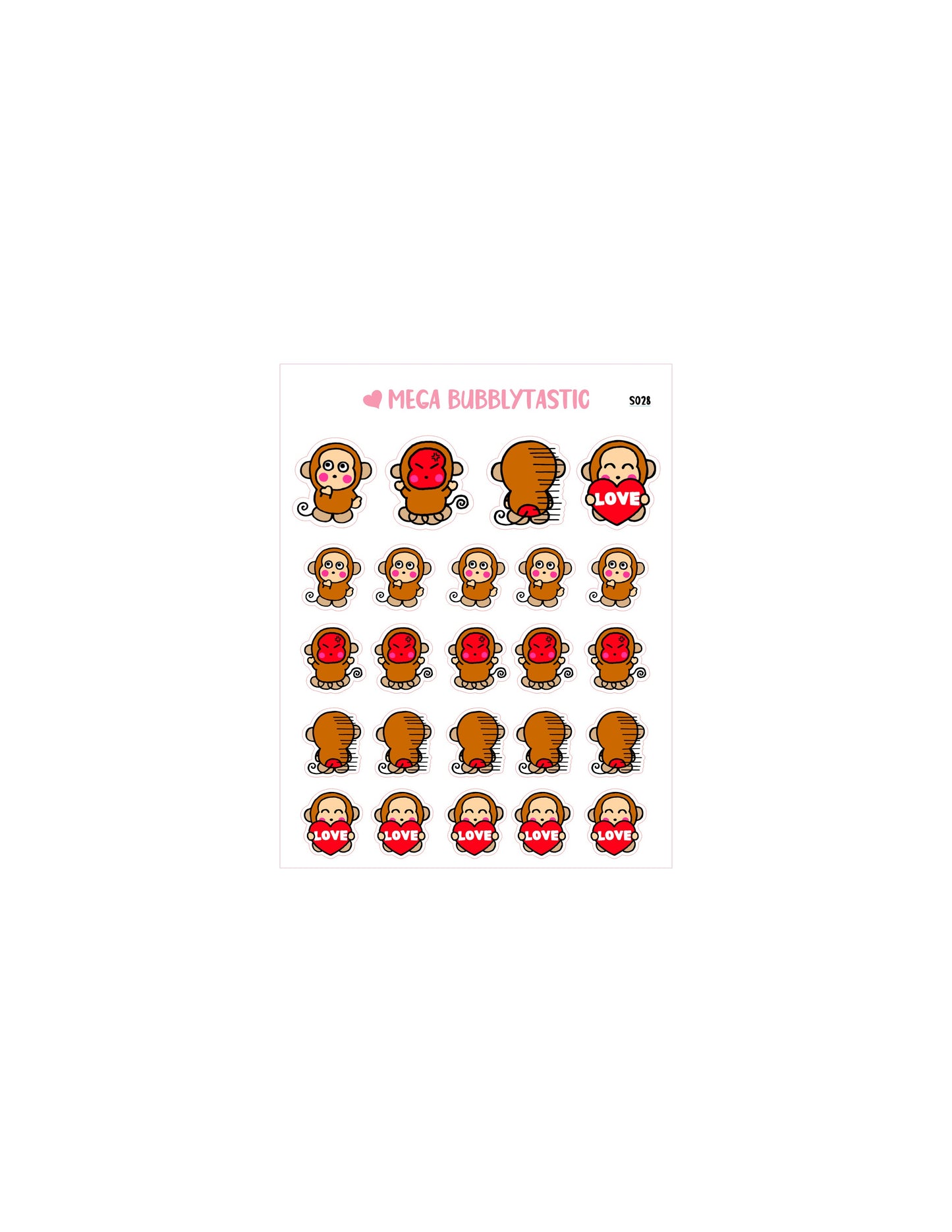 Cute Monkey Kiss Cut Sticker Sheet Ver 2